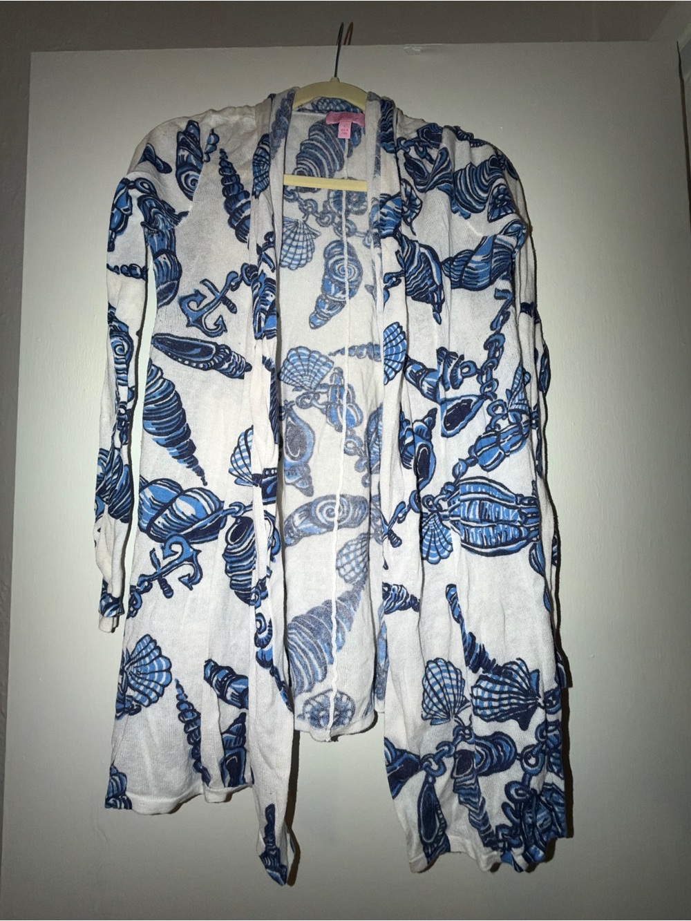 Lilly Pulitzer White Cardigan with Blue Shell Print